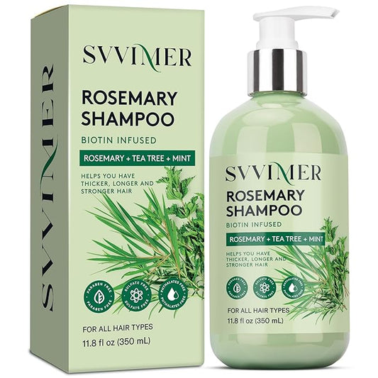Svvimer Rosemary Hair Thickening Shampoo: Thickening and Strengthening Formula for Men & Women - Volumizing Shampoo with Tea Tree Oil Biotin Mint - For Thinning Fine Hair 11.8 Fl Oz