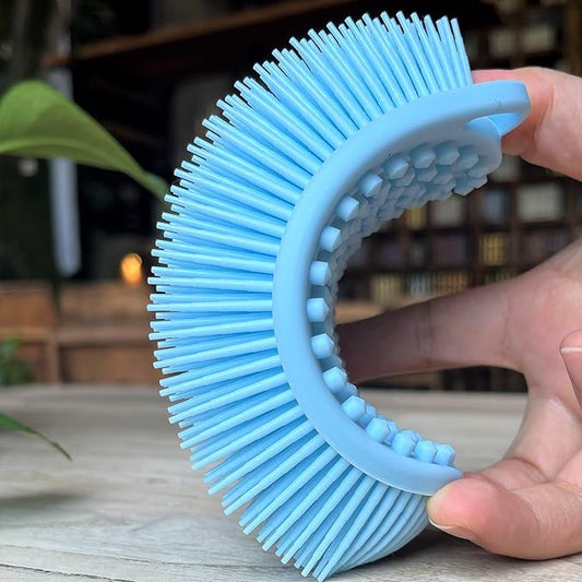 Premium Sensory Brush for Kids or Autism,Soft Silicone Body Scrubber,2 in 1 Sensory Room Occupational Therapy Brushes,Silicone Loofah,Pet Shower Brush Bath Brush Shampoo Brush(hangable-Oval-Blue)