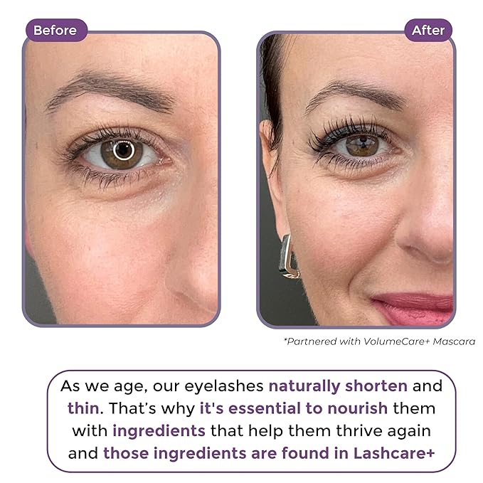 LashCare+ Eyelash Enhancing Serum For Mature Women - Longer, Thicker Lashes in 12 Weeks - For Sensitive Eyes, Natural Growth - Enhancement, Conditioner for Longer-Looking Lashes - 3 Months Supply