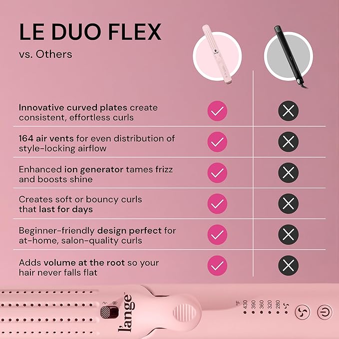L'ANGE HAIR Le Duo Flex 360° Airflow Titanium Styler | Curling Iron with Adjustable Settings Creates Waves | Air Flow Styler Enhances Volume Locks | Dual Voltage Tool for All Hair Types (Blush)