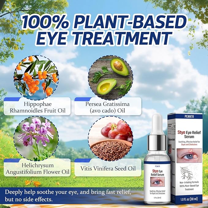 Stye Eye Treatment, Chalazion Treatment Serum, Stye & Blepharitis Remover with Hippophae Rhamnoides Fruit, Helichrysum Angustifolium Flower & Persea Gratissima Oil (1 Fl. OZ (Pack of 1))