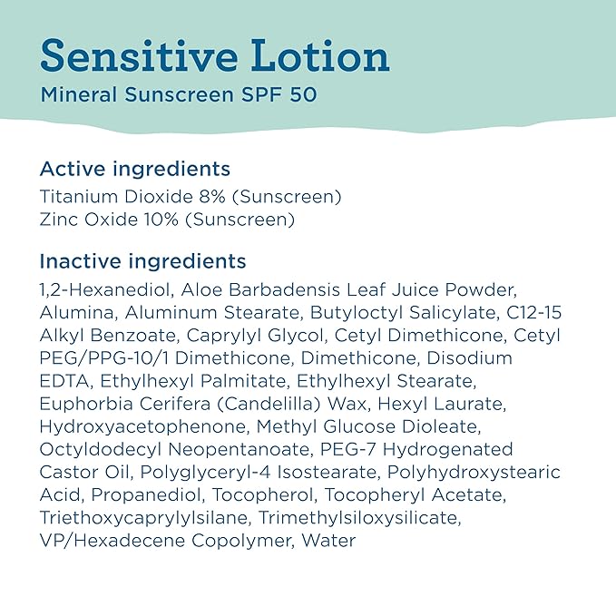 Blue Lizard SENSITIVE Mineral Sunscreen with Zinc Oxide, SPF 50+, Water Resistant, UVA/UVB Protection with Smart Cap Technology - Fragrance Free, 3 oz. Tube