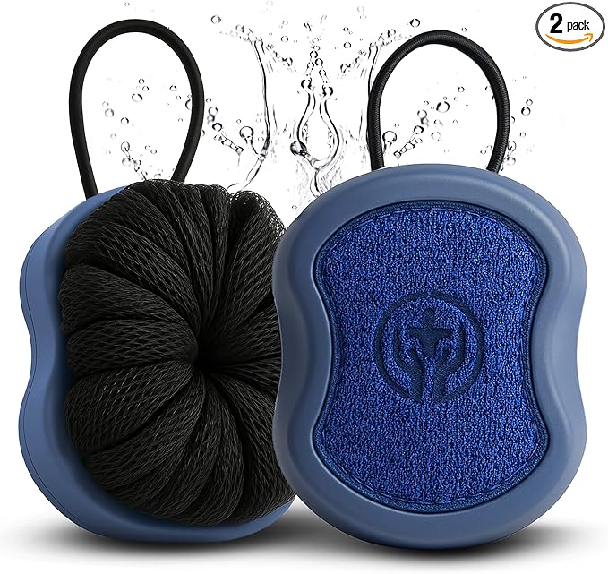 Shower Scrubber for Body 2-in-1 : 2 - Pack High Foaming Body Scrubber Exfoliator for Men, Ergonomic Shower Scrub, Deep Exfoliating Travel Bath Brush Loofah for Women, Durable Skin Wash Tool