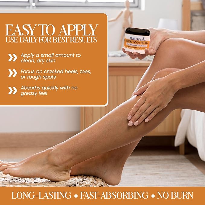 Naturulz Total Foot Repair 4oz – Intensive Moisture Foot Cream for Extremely Dry, Rough Skin & Cracked Heels and Feet- Moisture Barrier Repair for Knees, Elbows & Hands Formulated for Sensative Skin