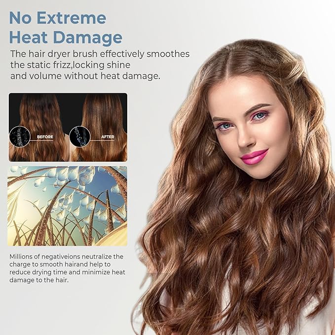 Hair Dryer Brush, 5 in 1 Blow Dryer Brush Set, High Speed Hot Air Styler, Auto Wrap Curlers for Frizz-Free Volume, Smooth Hair&No Heat Damage Hair Styling Tools Gift for Drying Curling Straightening