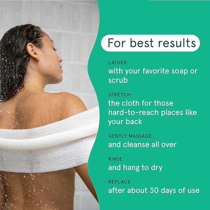 Cleanlogic Body Exfoliating Cloth, Stretchy Organic Sustainable Cotton Exfoliator Bath and Shower Washcloths, Reusable Daily Skincare Tool, 3 Count