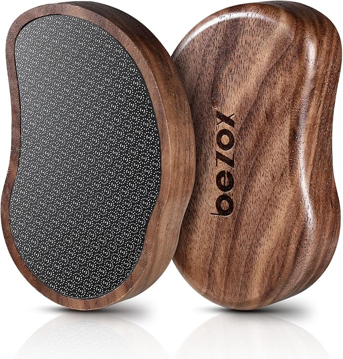 BEZOX Glass Foot Scrubber(1 PCS) - Nano-Glass Pedi Egg Pumice Stone for Feet Dead Skin, Plastic-Free Pedicure Foot File Callus Remover for Silky Smooth Feet - Walnut Wood Handled
