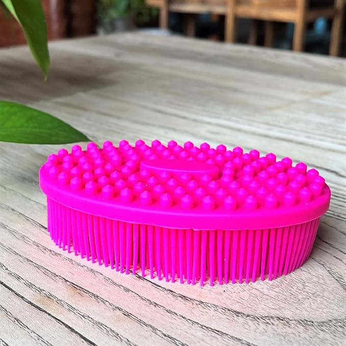 Premium Sensory Brush for Kids or Autism,Soft Silicone Body Scrubber,2 in 1 Sensory Room Occupational Therapy Sensory Brushes,Silicone Loofah,Pets Shower Brush Bath Brush Shampoo Brush(Oval-hot Pink)