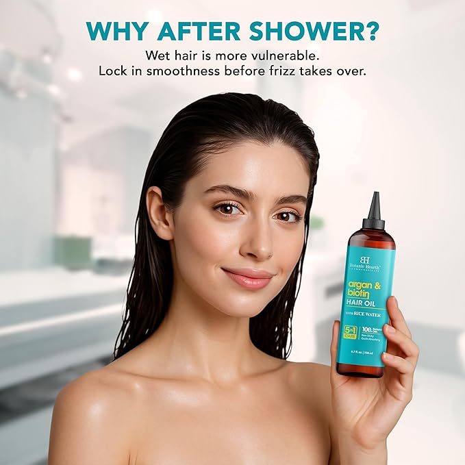 Botanic Hearth Argan & Biotin Oil to Tame Frizz and Add Shine (6.7 fl oz)|Nourishing and Strengthening Hair Treatment for Thicker, Healthier|Looking Hair | Paraben Free | Suitable for All Hair Types