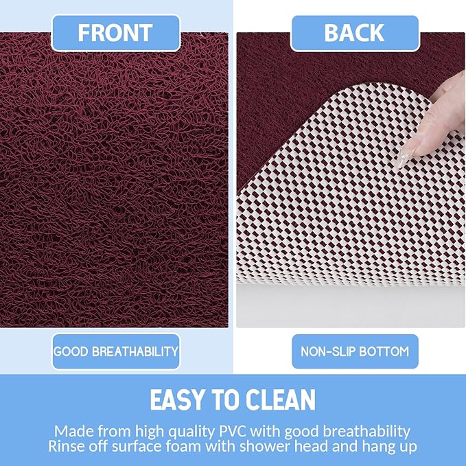 Non-Slip Bathtub Mat, 2 Pack Anti Slip Shower Mat, Fast Drying Bathtub Mats, Foot Scrubber Mat, Anti Slip Mat for Tub, Floor, Bathroom, Kitchen, Home, Hotel (Wine Red 24"×16"+24"×16")