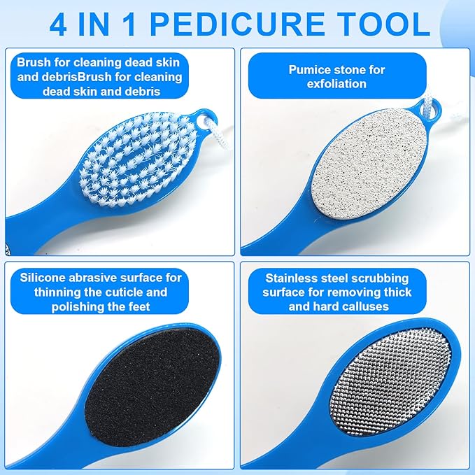 Pumice Stone Brush for Feet 2 Pack Foot Brush Foot Scrubber Foot File Callus Remover 4 in 1 Feet Pedicure Tools for Feet,Pumice Stone, Foot Rasp and Sand Paper