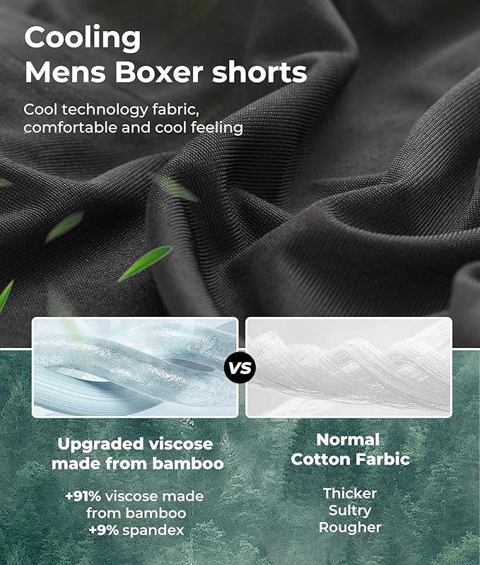BAMBOO COOL Soft Men's Boxer Shorts 3 Pack,Silk Feeling Underwear for men with Button Fly,Breathable Loose Fit Boxers