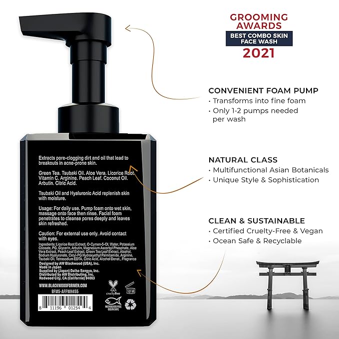 Blackwood For Men X-Punge Foaming Face Wash - Acne Facial Cleanser For Oily to Normal Skin - Deep Cleanse for Exfoliation - Natural Vegan Formula - Paraben Free, Sulfate Free, & Cruelty Free (4.55 oz)