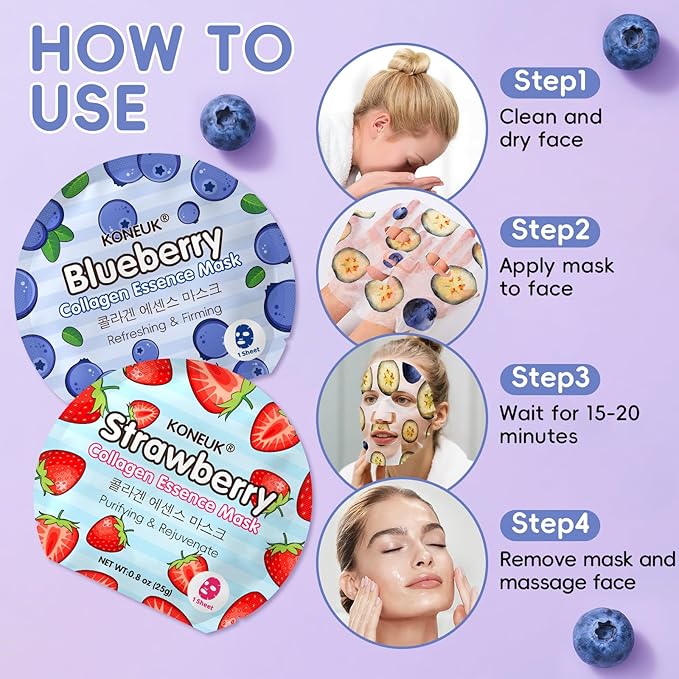 36 Pack Colorful Fruit Face Mask Set, Hydrating & Moisturizing, Bulk Sheet Facial Mask for All Skin Types, Collagen Face Masks Skincare for Women, Christmas Stocking Stuffers and Spa Party Gifts