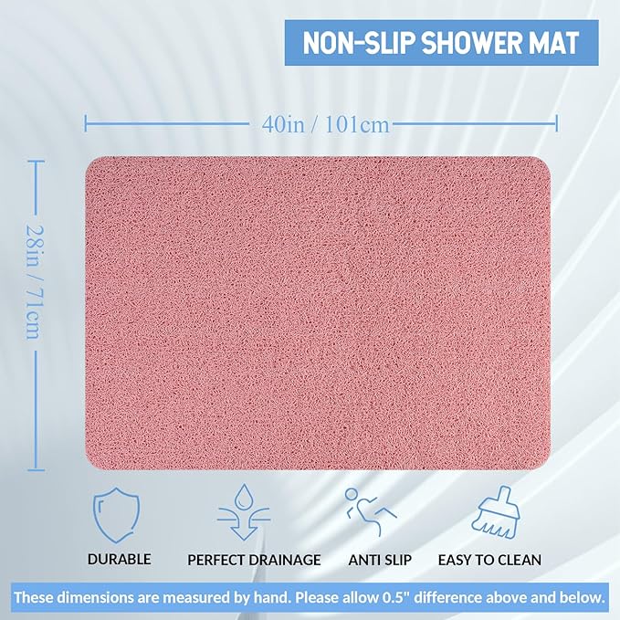 Non-Slip Bathtub Mat, Anti Slip Shower Mat, Fast Drying Bathtub Mats, Foot Scrubber Mat, Anti Slip Mat for Tub, Floor, Bathroom, Kitchen, Home, Hotel (Pink 40"×28")