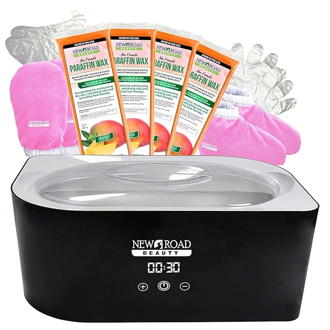Paraffin Wax Machine for Hand and Feet, Paraffin Wax Kit, Quick Heating Touch Screen Paraffin Bath, Pink Terry-Cloth Mitts and Booties, Paraffin Wax for Arthritis, 4-Pack Mango