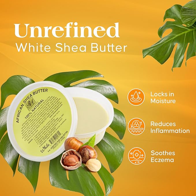 RA COSMETICS 100% Pure Shea Butter, Ivory - 8oz | 100% Pure and Natural Body Butter for Radiant Skin | Ultra-rich Moisturizer for Dry Skin, Stretch Marks, Wrinkles and Blemishes - Sourced from Ghana