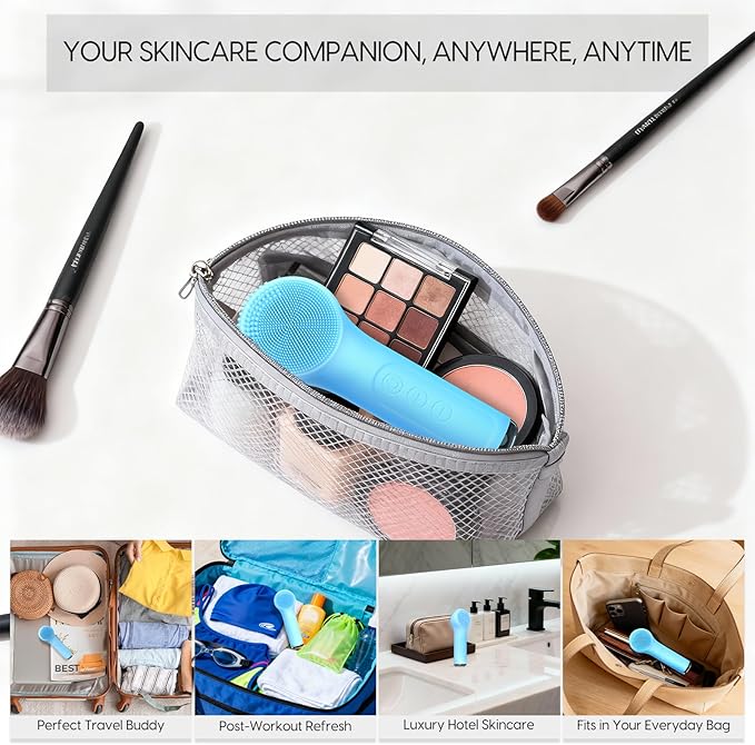 Silicone Facial Cleansing Brush, Portable Electric Face Scrubber with Heat and Vibration, 3 Modes Adjustable, Waterproof IPX6, USB-C Rechargeable, Deep Cleansing, Exfoliating and Massage