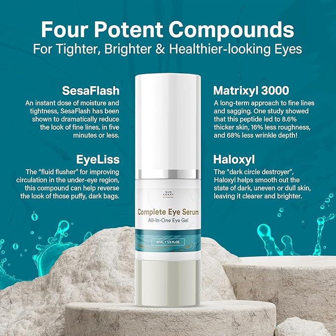 Sun Coast Sciences - Complete Eye Serum by Dr. Mark Rosenberg for Wrinkle Reduction, Dark Spot Fading, and Under-Eye Bags Treatment (Pack of 3)