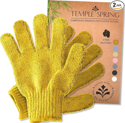 Temple Spring Exfoliating Glove, Rayon Bamboo Exfoliating Body Scrubber, Loofah Washcloth, Exfoliate Loofa Shower Scrubber, Body Exfoliator Scrub, Shower Loofah Bath Sponge –Mustard Yellow
