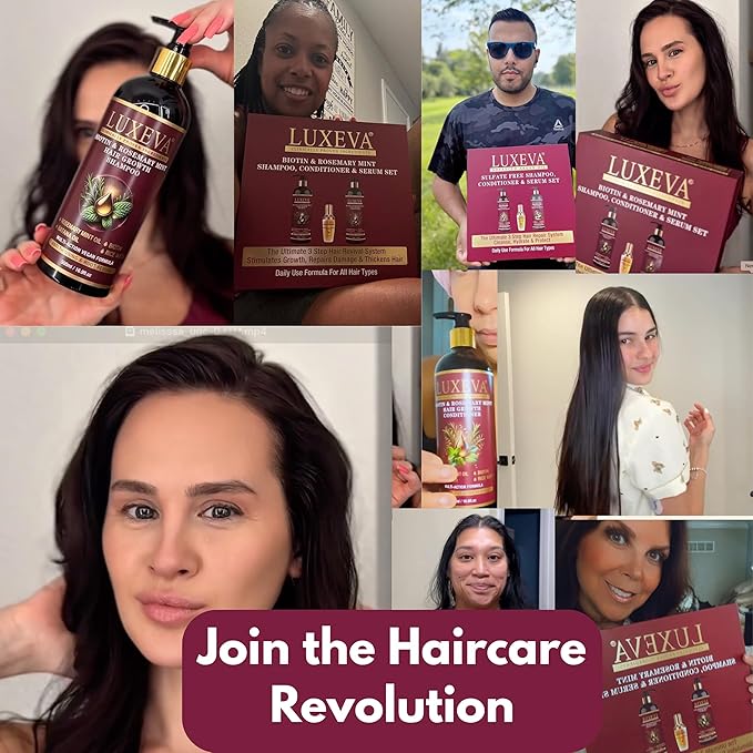 3 in 1 Biotin & Rosemary Mint Shampoo & Conditioner Set For Women | Professional Botanical Hair Growth Shampoo and Conditioner For Thinning Hair, Scalp Health & Natural Volume | 16oz Each