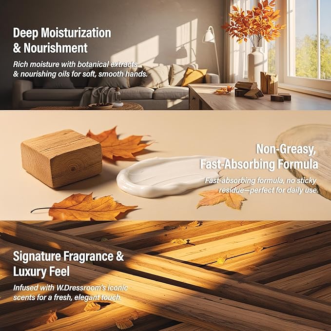 W.Dressroom Moisturizing Hand Cream for Dry Hands, Non-Greasy, Quick-Absorbing Korean Hand Lotion, Travel Size 1.69 fl oz (50 ml), No.10 October Woody Scent