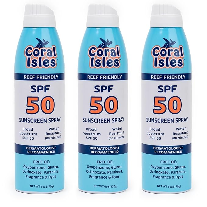 Coral Isles Sunscreen Spray SPF 50 - Hawaii Compliant - Oxybenzone & Octinoxate Free - Broad Spectrum - Water Resistant, 6 Fl Oz (Pack of 3)