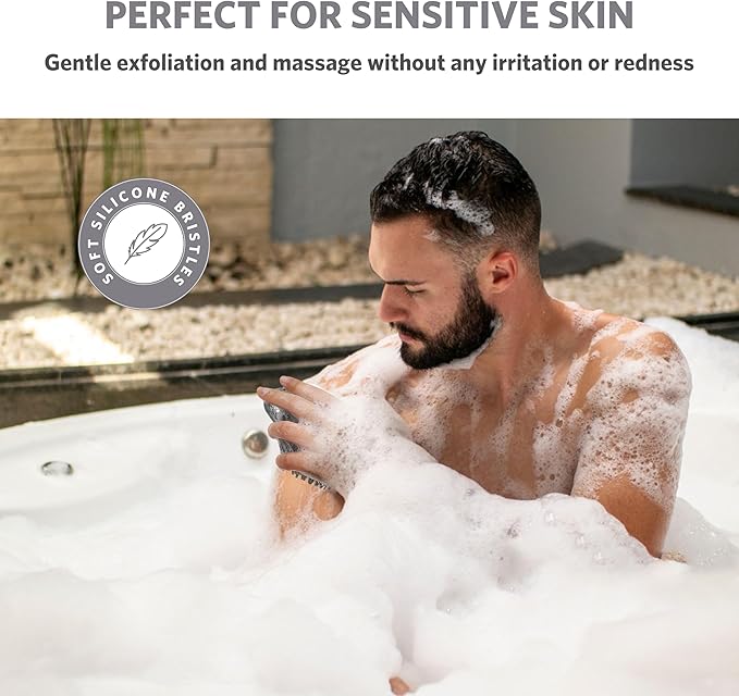 Sndyi Silicone Body Scrubber, Gentle Exfoliating Body Scrubber for Sensitive Skin, Leaf Shaped Shower Scrubber for Body with Lathering Bristles, Silicone Loofah Body Brush for Showering, Gray