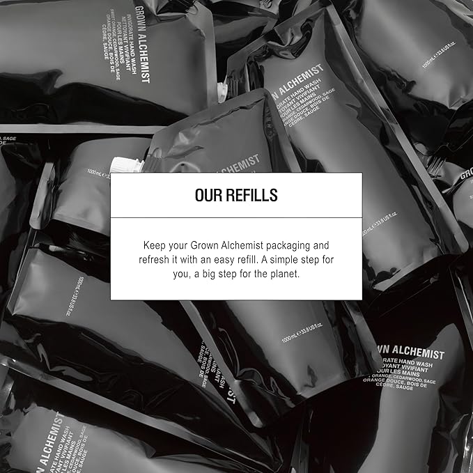 Grown Alchemist Invigorate Hand Wash + Refill Set – Liquid Hand Soap with Aloe, Sweet Orange, Cedarwood & Sage – Gentle, Moisturizing Kitchen & Bathroom Soap, Natural Plant Based Gel Cleanser