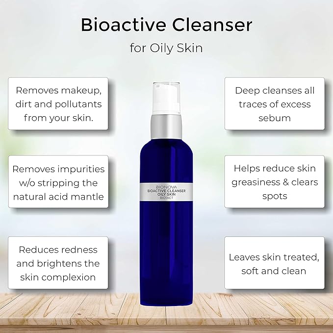 BIONOVA Bioactive Cleanser Oily Skin - Facial Cleanser Provides a Gentle Deep Clean, Oil-Free, Sulfate-Free, and Eliminates Excess Oil (4.5 fl oz)