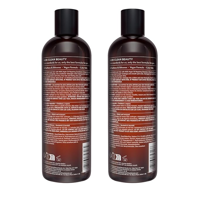 HASK Argan Oil Repairing Shampoo + Conditioner Set | Color Safe, Sulfate-Free, Paraben-Free, Gluten-Free, Cruelty-Free, For All Hair Types | 12oz each