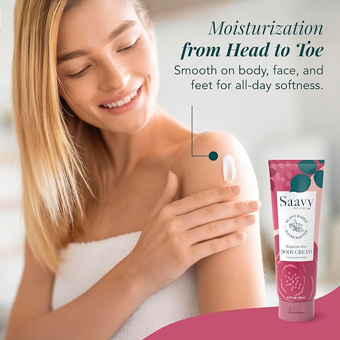 Saavy Naturals Body Cream | Made In USA | Absorbent Shea Butter Vegan Formula, Thick and Creamy Body Moisturizer, Body Lotion for Dry Skin- 8.5 Fl Oz (1, Bulgarian Rose)