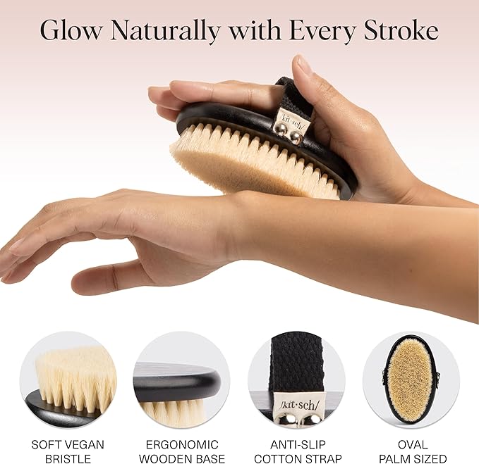 Kitsch Dry Brushing Body Brush for Lymphatic Drainage- Soft Bristles - Reduces Cellulites, Removes Dry Skin and Improves Blood Circulation, Body Exfoliator Scrubber for Glowing Skin, Sauna Accessories