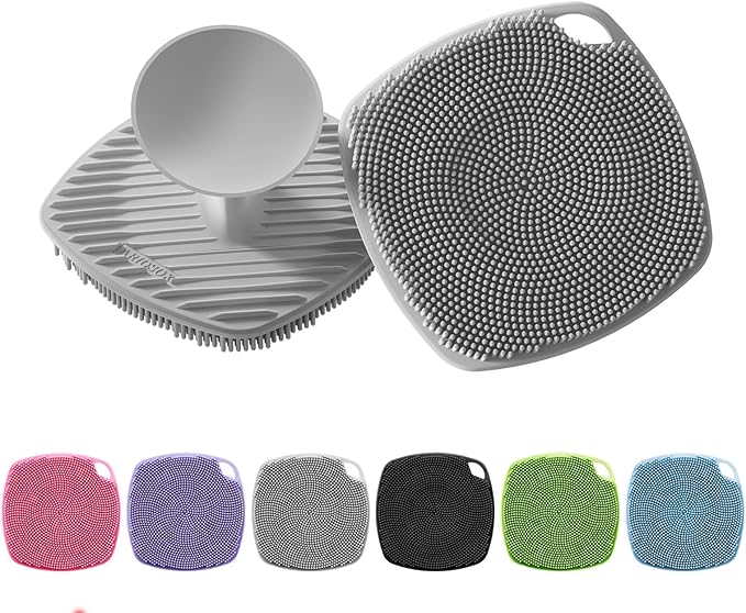 Silicone Body Scrubber, Gentle Texture Exfoliating Body Scrubber for Men and Women On Sensitive Skin, Soft Scrubber Produces Rich Form and Builds Up Lather, Getting a Deep Skin Clean (Gray)