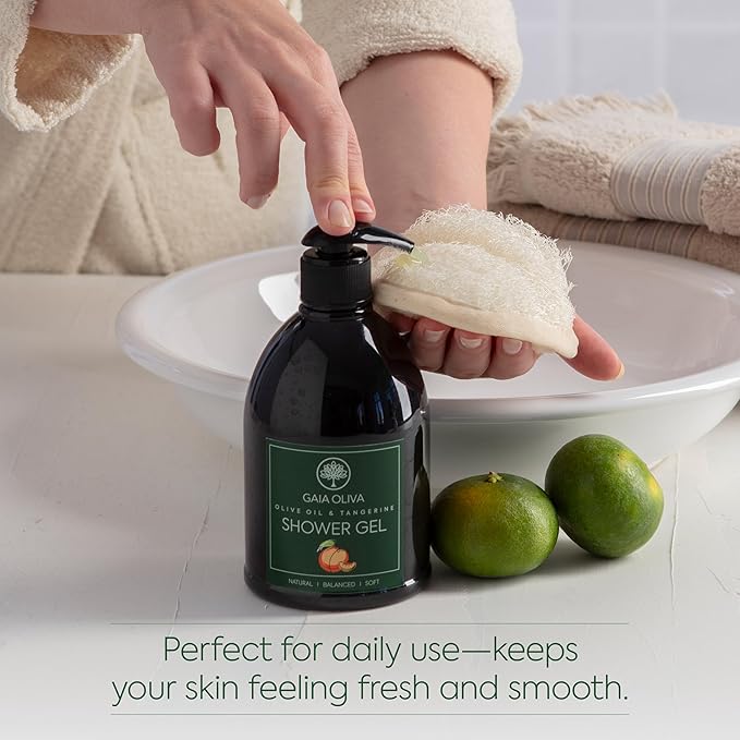 GAIA Oliva Olive Oil Natural Shower Gel with Tangerine, Hydrating, Moisturizing Body Wash for Women & Men, Plant-based Bath & Shower Gel Body Wash for Dry Skin, 16.9 Fl Oz (Pack Of 1)