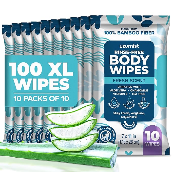 Body Wipes for Adults Bathing No Rinse 100pc XL - Ultra Thick Shower Travel Wipes for Personal Cleansing & Hygiene Essentials, Elderly Care, Incontinence Disposable Washcloths for Women Men
