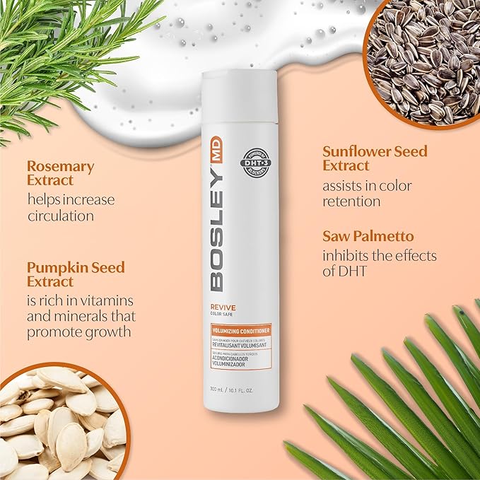 BosRevive Volumizing Conditioner for Thinning, Color/Chemically-Treated Hair – DHT Blocker, Sulfate-Free, Vegan, Biotin, Saw Palmetto & Rosemary – Thicker, Fuller Hair – 10.1 Fl Oz