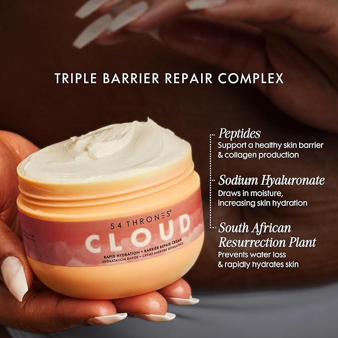 54 Thrones Barrier Repair Cloud Cream, Ultimate Hydrating Skin Care, Hydrating Peptide Moisturizer, Skin Repair Cream, Active Repair, Ghanaian Coconut + Moroccan Almond