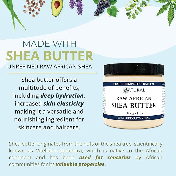 Zatural Raw Naturally Grown Shea Butter-100% Pure, Virgin, Unrefined, Raw Ivory Shea Butter from (16 Ounce)