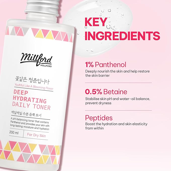 Deep Hydrating Daily Toner 6.76 Oz, 200ml, Moisturizing Toner, Alcohol Free, Fragrance Free, pH Balance, Panthenol, Betaine, Vitamin B5, Korean Skincare