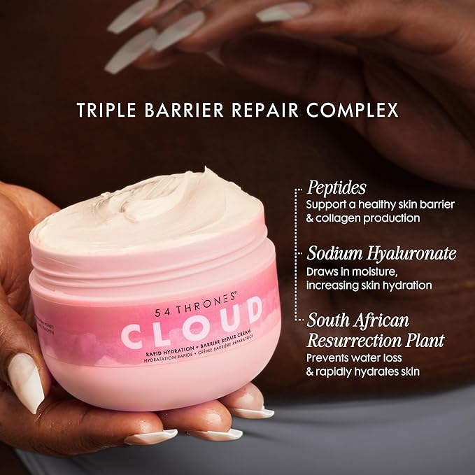 54 Thrones Barrier Repair Cloud Cream, Ultimate Hydrating Skin Care, Hydrating Peptide Moisturizer, Skin Repair Cream, Active Repair, Kenyan Hibiscus + Moroccan Rose