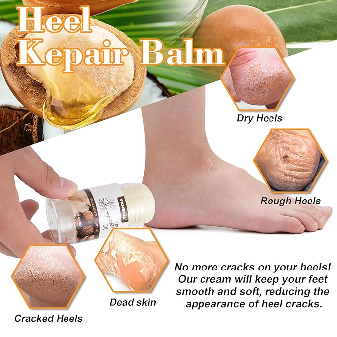 Shea Butter Dry Cracked Hands and Feet Repair Stick, Moisturizing Foot Cream with Shea Butter and Coconut Oil，Moisturizes and Softens Heels, Gently Exfoliates and Improves Dry Skin，1.41 OZ