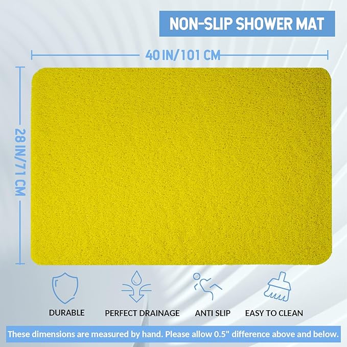 Non-Slip Bathtub Mat, Anti Slip Shower Mat, Fast Drying Bathtub Mats, Foot Scrubber Mat, Anti Slip Mat for Tub, Floor, Bathroom, Kitchen, Home, Hotel (Yellow 40"×28")