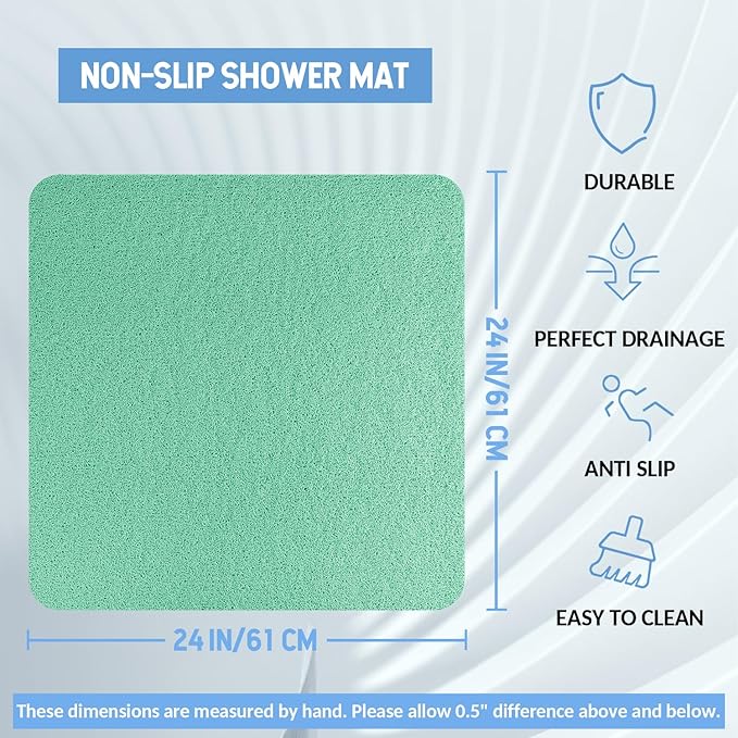 Non-Slip Bathtub Mat, Anti Slip Shower Mat, Fast Drying Bathtub Mats, Foot Scrubber Mat, Anti Slip Mat for Tub, Floor, Bathroom, Kitchen, Home, Hotel (Light Green 24"×24")