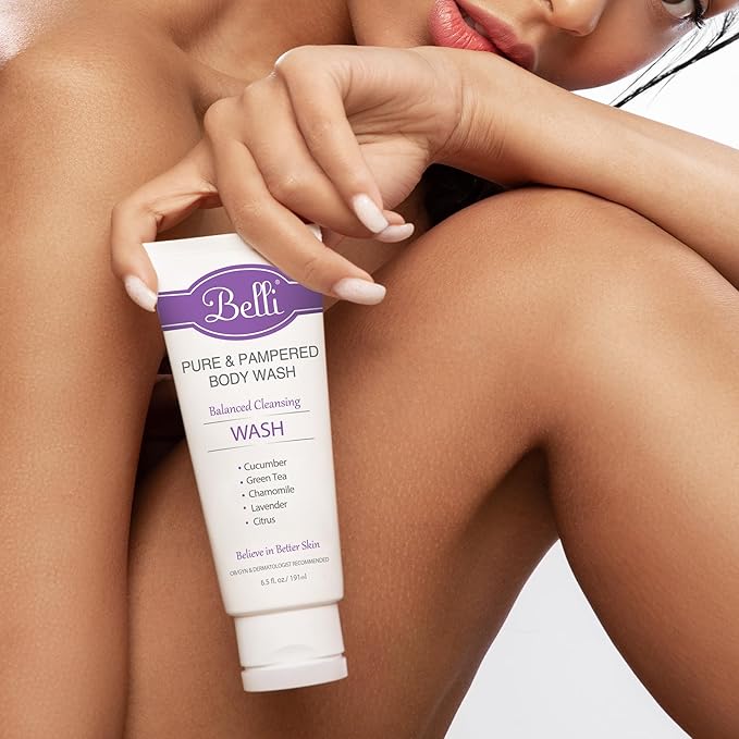 Belli Skincare Pure and Pampered Body Wash, Moisturizing Skin Cleanser, Contains Cucumber Green Tea Extracts, For All Skin Types, Dermatologist recommended, 6.5 Oz