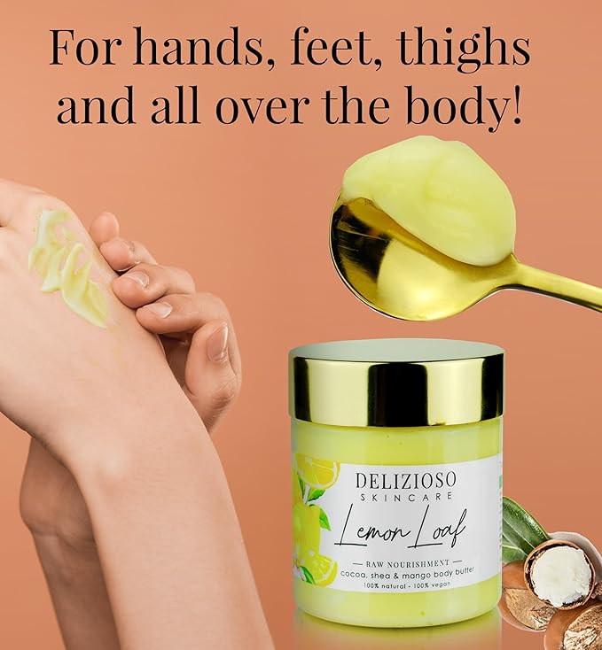 Lemon Loaf 100% Natural & Vegan Raw Nourishment Body Butter - Cocoa, Shea & Mango Butter - Rich, Quick Absorbing Moisturizer For Body, Hands & Feet - Handmade, Cruelty Free, with Organics