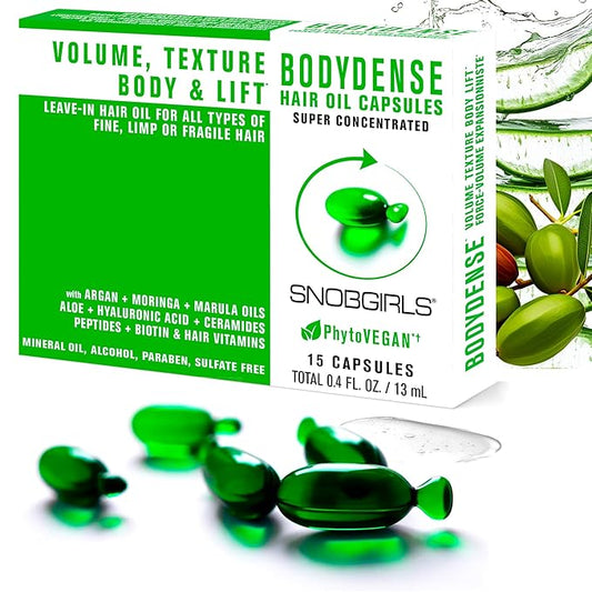Volumizing Hair Oil Capsules – Leave-In Serum for Fine, Limp or Fragile Hair w/ Argan, Peptides & Ceramides | Mineral Oil, Sulfate and Paraben Free, Vegan | Fuller-Looking Body & Shine | 15Ct