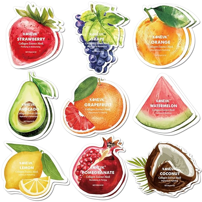 18 Pack Fruit Shaped Face Masks Skincare, Collagen Hydrating and Moisturizing Sheet Face Mask Skin Care, Bulk Christmas Gifts, Spa Party Gifts and Stocking Stuffers for Women