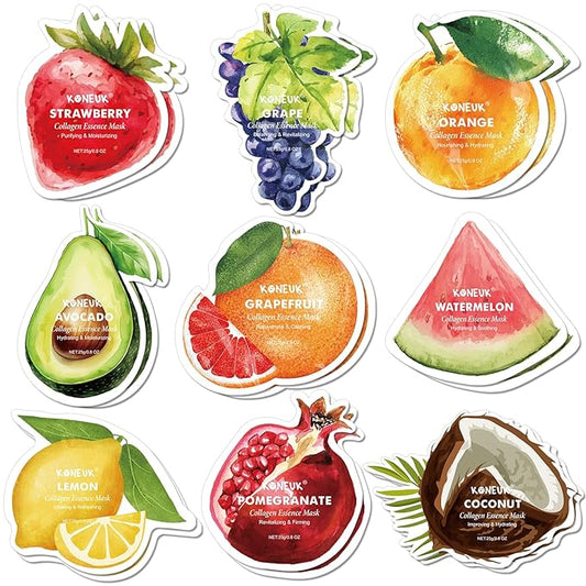 18 Pack Fruit Shaped Face Masks Skincare, Collagen Hydrating and Moisturizing Sheet Face Mask Skin Care, Bulk Christmas Gifts, Spa Party Gifts and Stocking Stuffers for Women