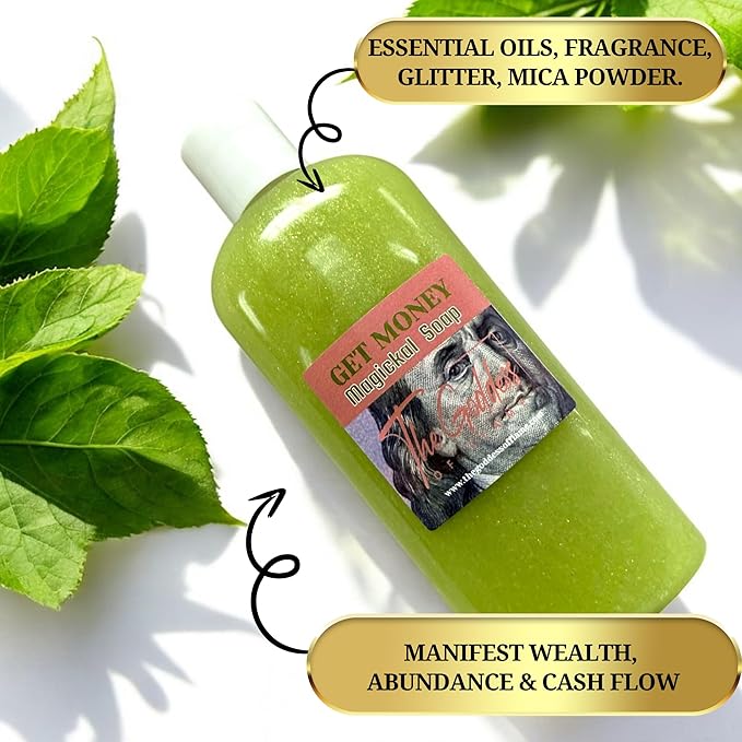 Get Money Shower Gel – 8 oz Handmade Body Wash Charged at Altars for Fast Cash, Prosperity & Abundance – Hoodoo, Wiccan, Conjure, Pagan Ritual Use – Vegan & Sulfate-Free